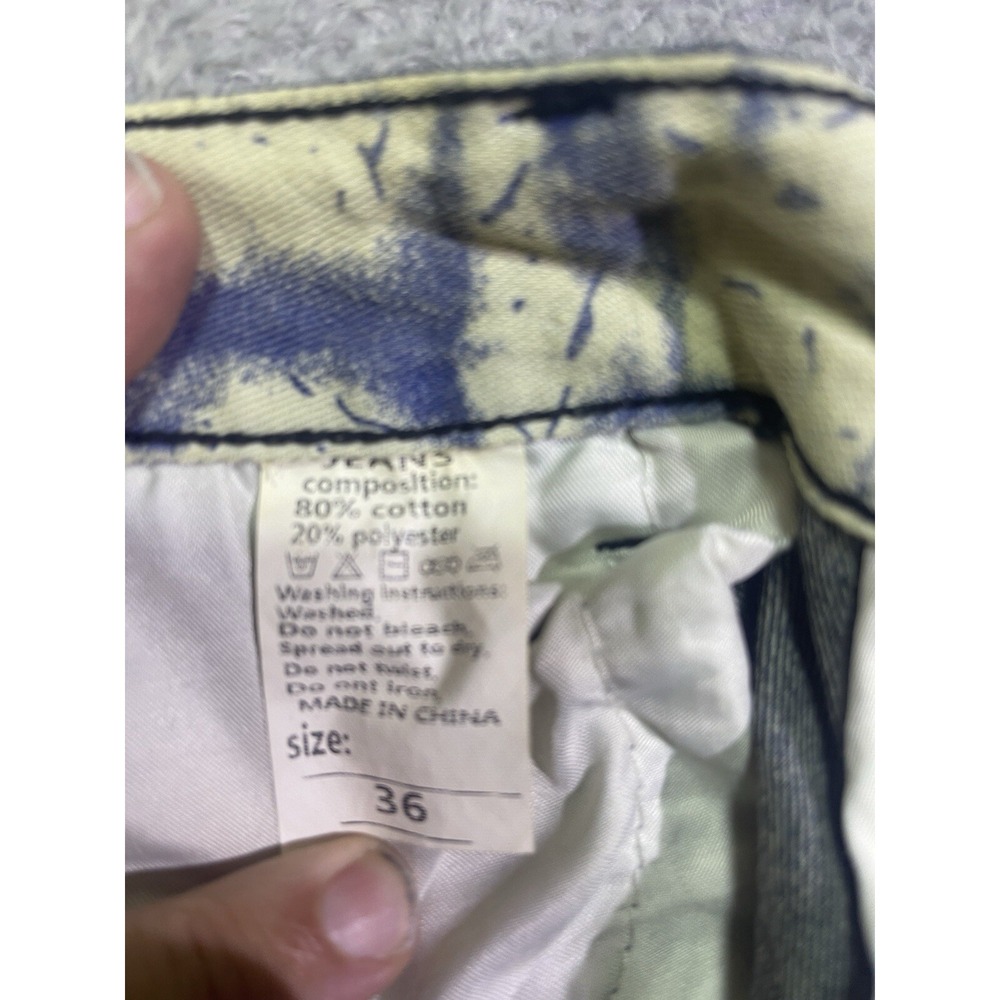 Dishou Jeans Men's 33X28 (Tag 36) Distressed Patched Splatter‎ Ripped Slim Blue - Picture 9 of 16